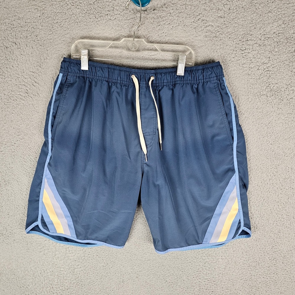 Fair Harbor Swim Trunks Mens XL Blue The Anchor Retro Stripe Board Breezeknit